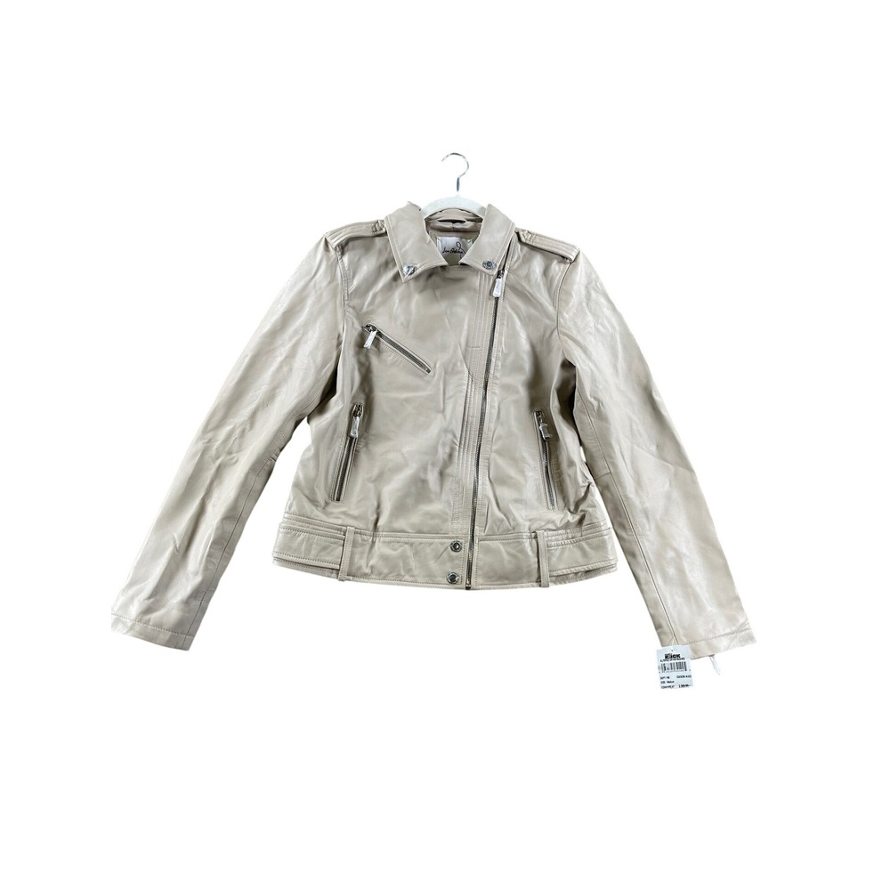 Sam Edelman Womens Beige Leather Moto Biker Jacket Medium NWT